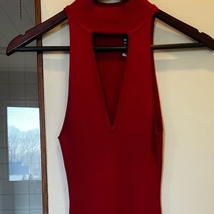 Crimson red super stretchy three-quarter length, ribbed dress